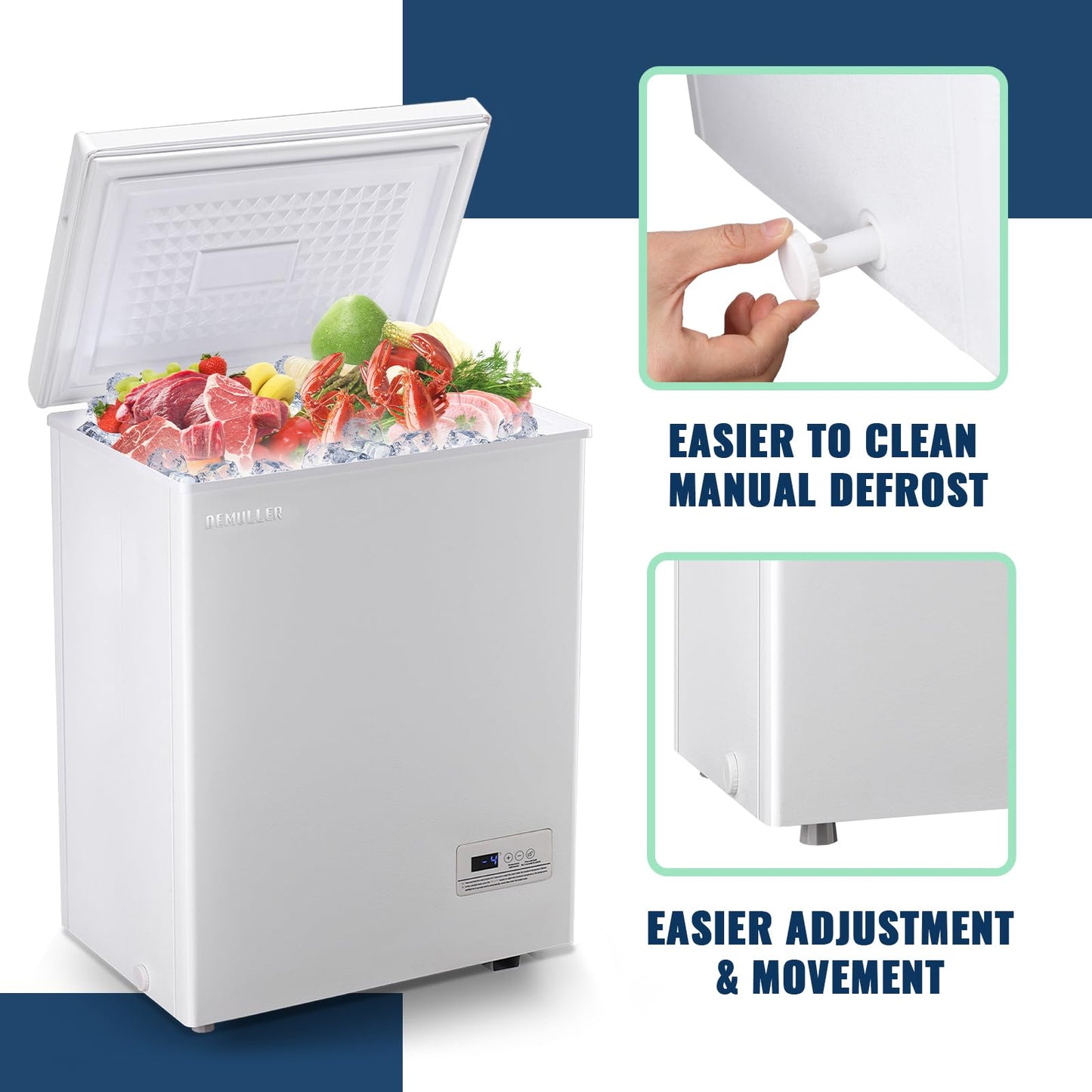 DEMULLER Chest Freezer with 2 Removable Baskets 3.5 Cu.ft Compact Freezers with Electronic Thermostat (50 ℉ to -12 ℉), Stay-Open Lid, Manual Defrost, Kitchen Office Apartment, White