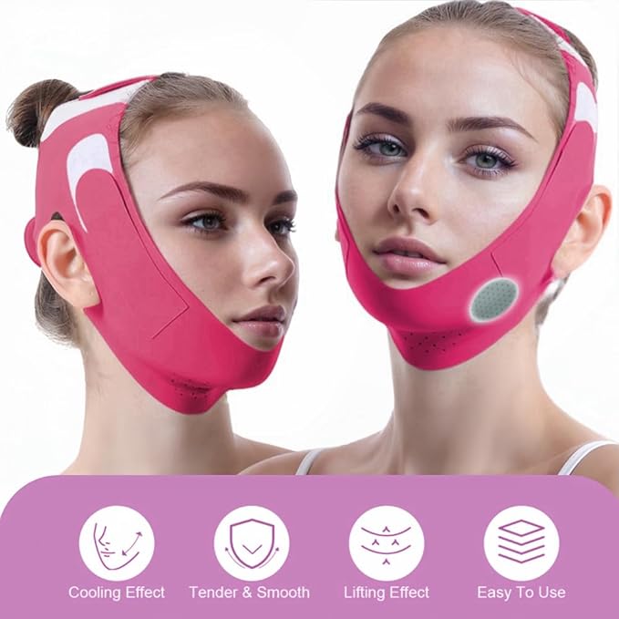 ROWMATE Graphene V-Line Mask Chin Up Mask V Shaped Face Mask Chin Strap for Sleeping,Jawline Shaper,Red,Small