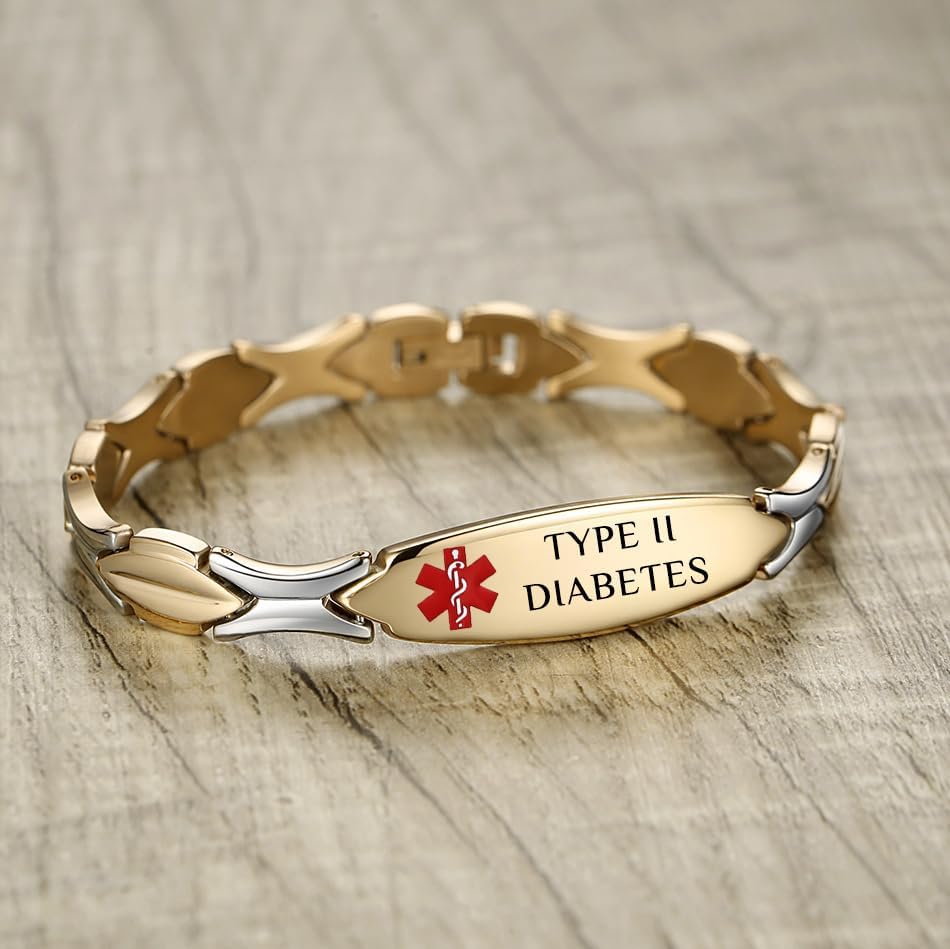 LinnaLove 7 1/2 inch Medical Alert Bracelets for women Stainless Steel Fashion Medical Bracelets Personalized Engraving