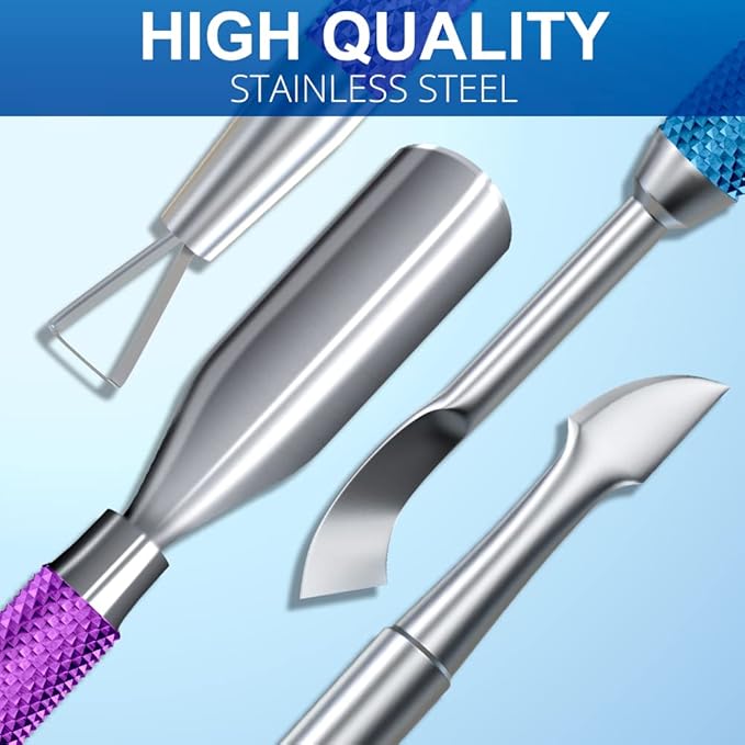 2PCS Metal Cuticle Pusher and Scraper (Blue Purple Mermaid), Nail Trimmer Cutter Stainless Steel Gel Scraper Tool, Nail Polish Remover Peeler Salon Manicure Pedicure Cleaner for Fingernail and Toenail