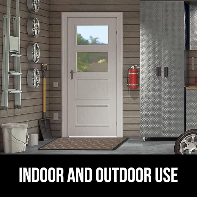 GORILLA GRIP 100% Waterproof All-Season WeatherMAX Doormat, US Designed Natural Rubber, Stain and Fade Resistant, Low Profile Indoor Outdoor Door Mats, Easy Clean Patio Mat, 17x29, Taupe Basket Weave