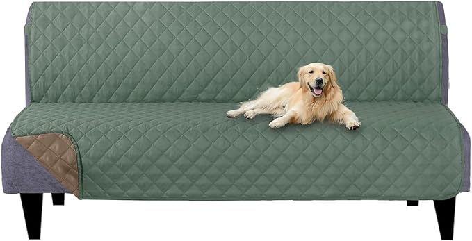 U-NICE HOME Futon Sofa Covers Reversible Sofa Slipcover Armless Cover Furniture Protector Couch Cover Water Resistant (Futon, Greyish Green/Taupe)