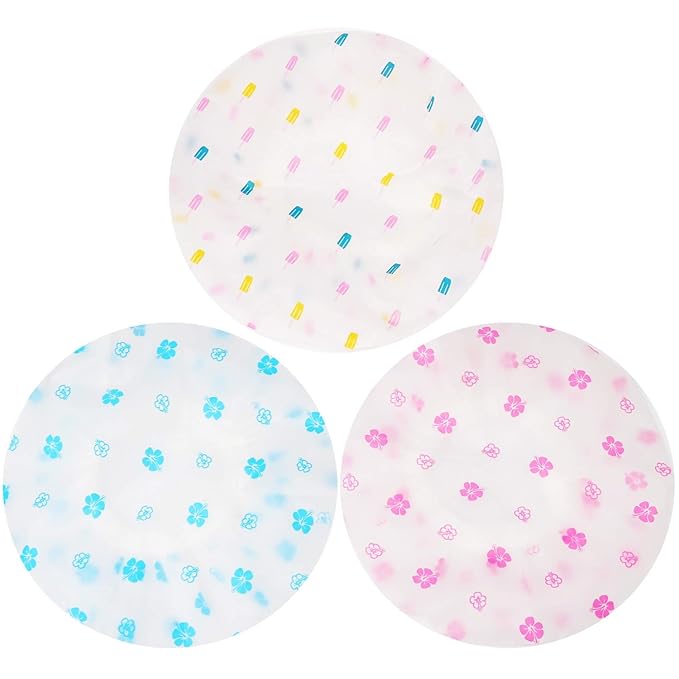 Shower Caps, 3 Pcs Waterproof Bath Caps Plastic Reusable Shower Caps Elastic Band Bath Hair Hat for Women Ladies Spa Salon