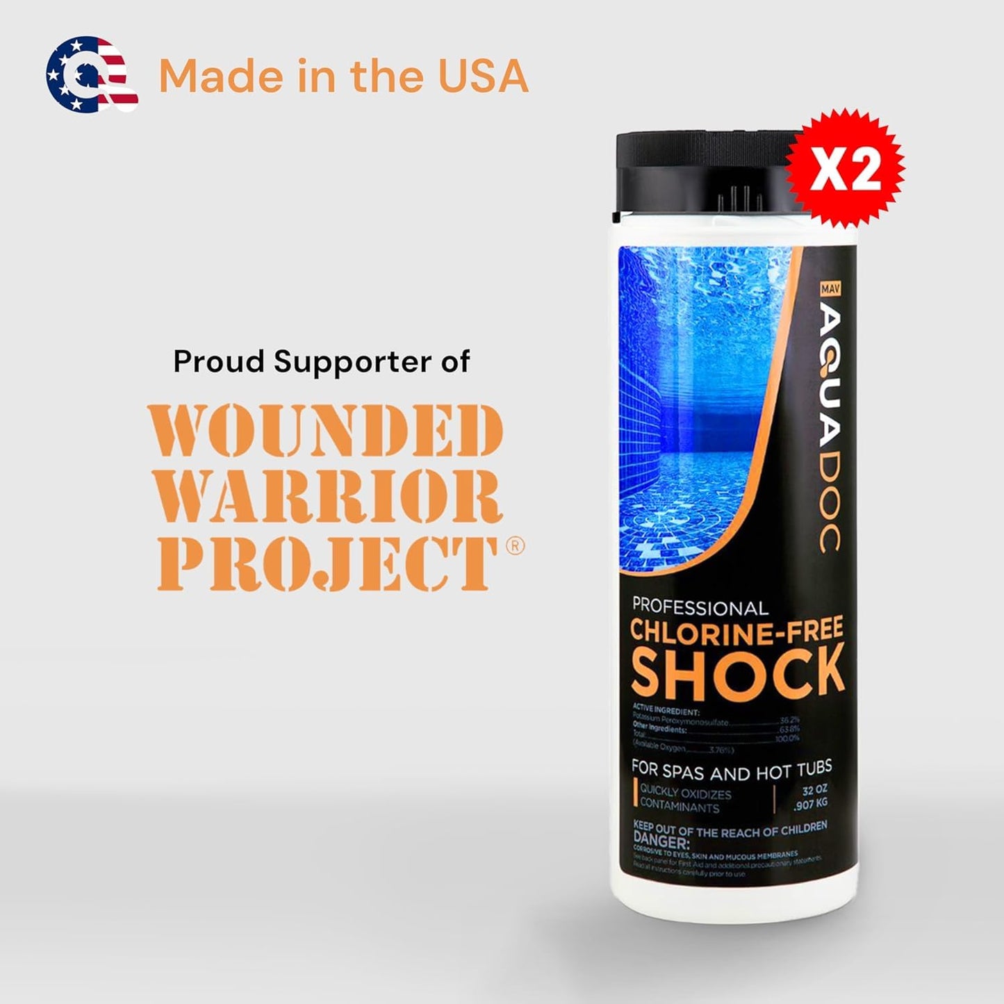 AquaDoc Non Chlorine Hot Tub Shock - 32oz (2 Pack) - Enhanced Spa Shock to Assist Bromine and Chlorine - Spa Oxidizer Made in USA