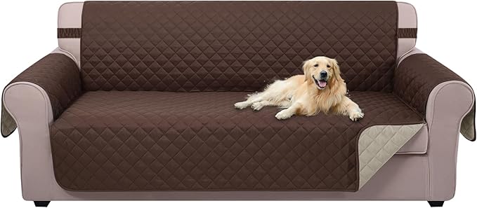 U-NICE HOME Large Sofa Cover Reversible Couch Cover for Dogs Friendly with Elastic Straps Water Resistant Furniture Protector for 4 Cushion Couch (Oversized Sofa, Coffee/Beige)