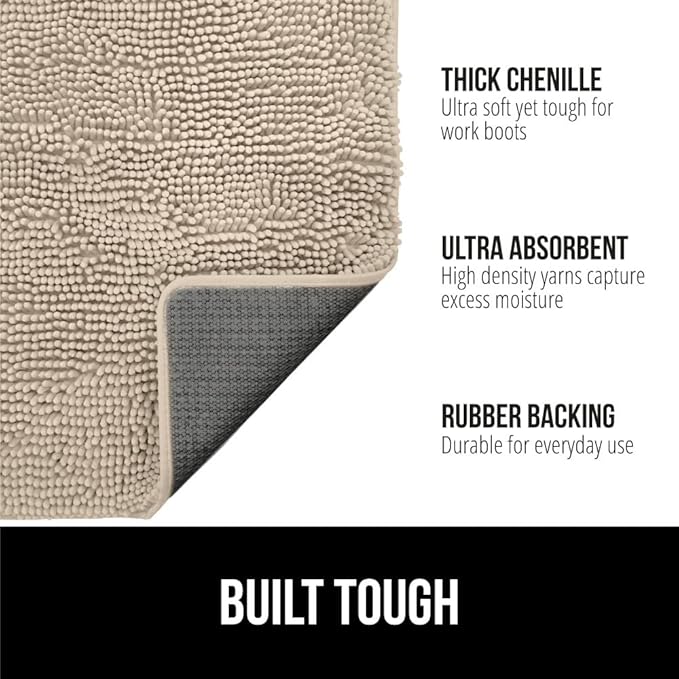 GORILLA GRIP SoakSTOPPER Dog Door Mat, 30x20 Machine Washable Rug Absorbent Doormat Captures Moisture Mud Dirt, Quick Dry Soft Chenille Entryway Rugs Indoor Entrance Mats for Dog Paws, Beige