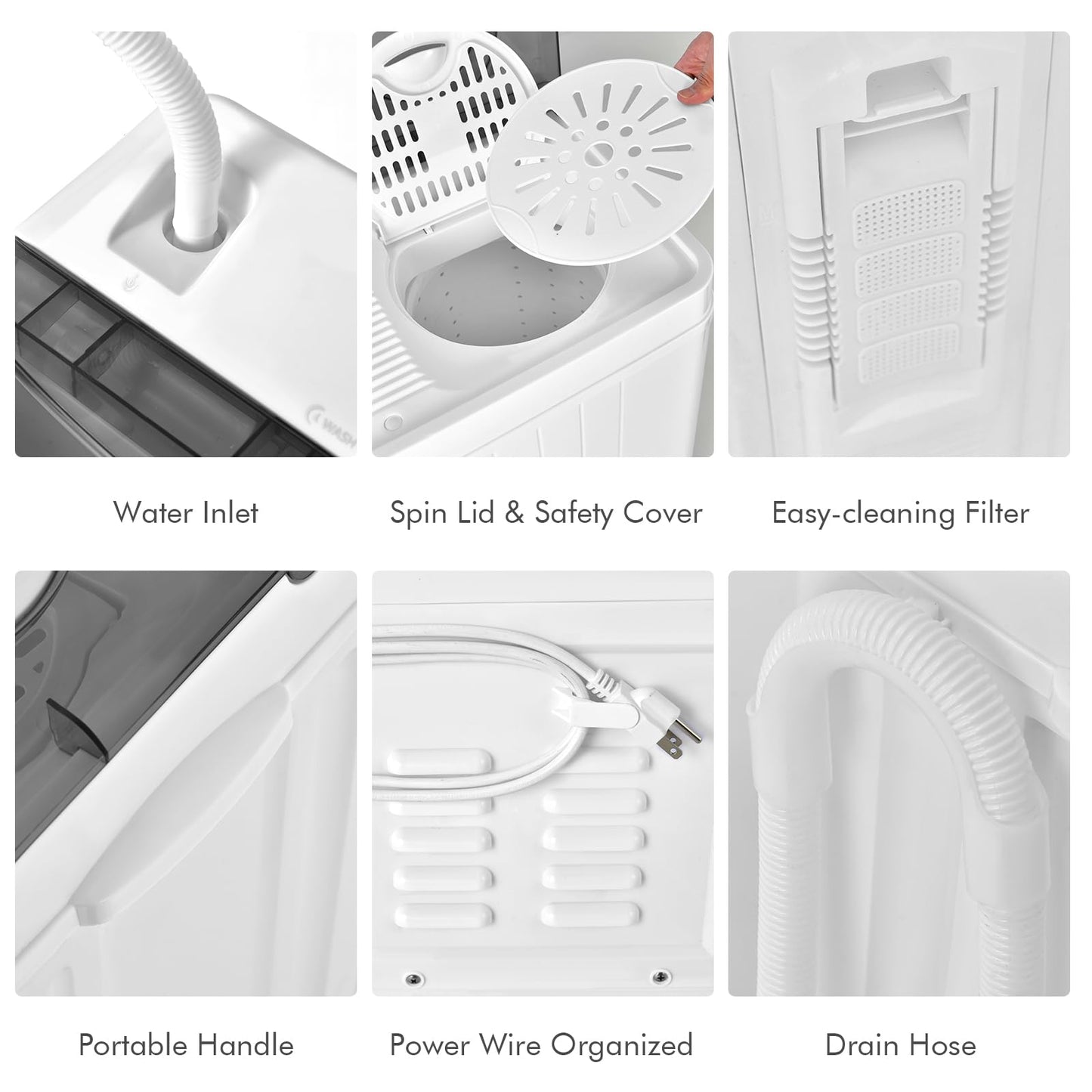 COSTWAY Portable Washing Machine, Twin Tub 26lbs Capacity Laundry, 18lbs Washer and 8lbs Spinner Combo with Timer Knobs, Built-in Drain Pump, Compact Washer for Home Dorm Apartment (Grey+White)