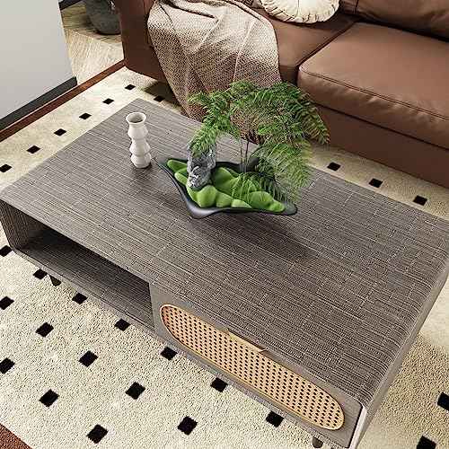 CRE8TIVE Taupe Brown Grasscloth Peel and Stick Wallpaper - 12"x80' Faux Woven Grass Cloth Removable Self Adhesive Brown Contact Paper Linen Weave for Bedroom Cabinets Shelf Furniture