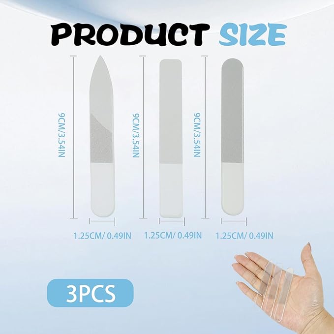 3 Pcs Glass Nail File Set, Crystal Fingernail Buffer and Polisher for Natural Nails Professional Manicure Care Tools Kit, for Home Salon Daily Use by Women Men and Adults