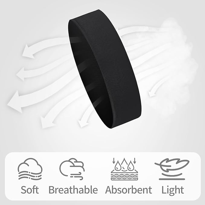Panleding 12 Pack Sports Headbands for Women, Non-Slip Elastic Soft Hair Bands, Fashion Hair Warp for Workout, Yoga, Running, Fitness, Black