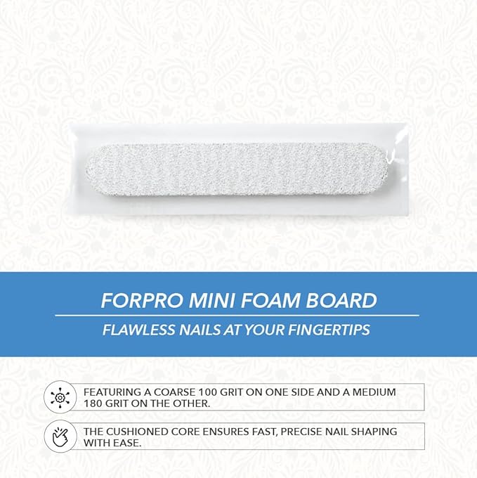 ForPro Professional Collection Mini Foam Board, Zebra, 100/180 Grit, Double-Sided Manicure Nail File, Individually-Wrapped, 3.5” L x .5” W, 50-Count