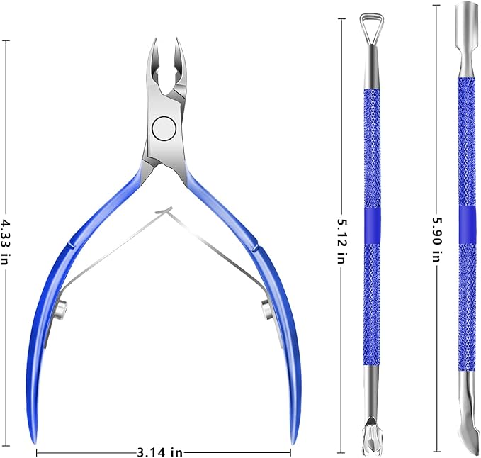 Cuticle Trimmer Cuticle Remover with Cuticle Pusher, XUNXMAS Professional Stainless Steel Durable Pedicure Manicure Tools Cutter Nipper Scissor Clipper for Fingernails and Toenails Dead Skin Blue