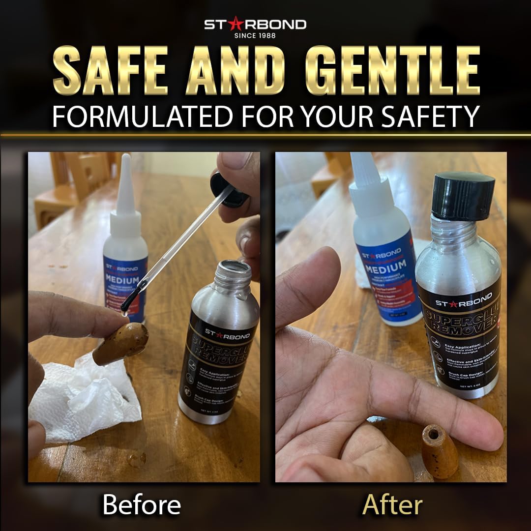 Starbond 2 oz. Super Glue Remover – Dissolves Adhesive – CA Glue Debonder with Easy Brush Cap Applicator