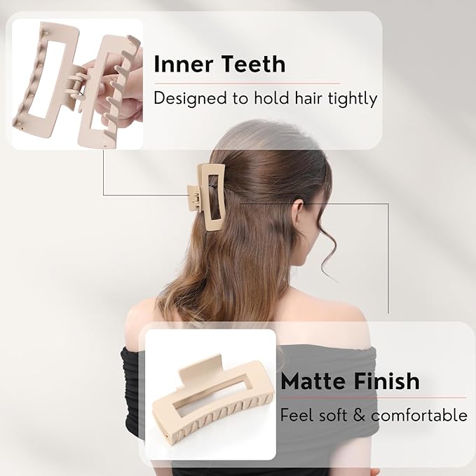 12 Pcs Pastel Square Hair Claw Clips for Women – Large 4.3" Matte Claws for Thick & Thin Hair, Cute Bulk Set for Girls, Coquette & Aesthetic Style