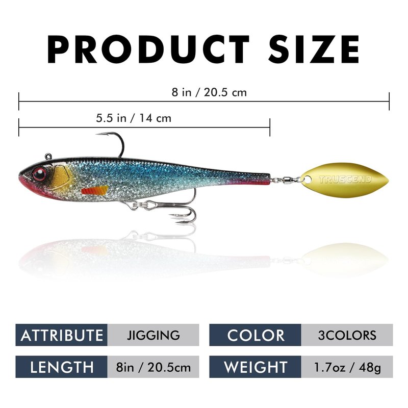 TRUSCEND Pre-Rigged Jig Head Soft Fishing Lures, Paddle Tail Swimbaits for Bass Fishing, Shad or Tadpole Lure with Spinner, Premium Fishing Bait for Saltwater Freshwater, Trout Crappie Fishing
