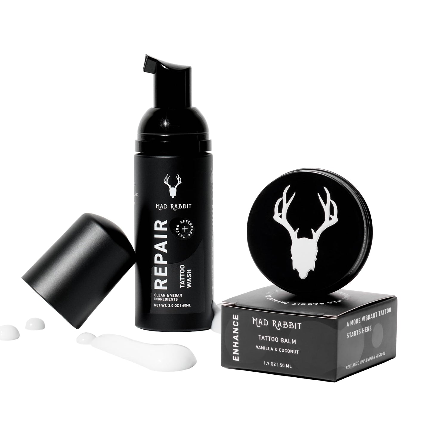 Mad Rabbit Tattoo Aftercare Kit – Tattoo Balm & Tattoo Foam Soap Cleanser – Tattoo Care for New Tattoos, Tattoo Moisturizer for Old Ink, Vegan, Fragrance-Free, Clean Ingredients