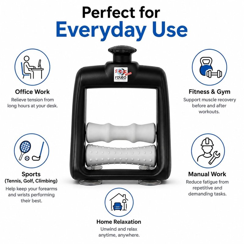Roleo Arm and Hand Massager Forearm, Hand, and Wrist Massager; Arm Roller; Portable. Firm Forearm Massage for Hand and Wrist Wellness. Invented by a LIC. Massage Therapist.