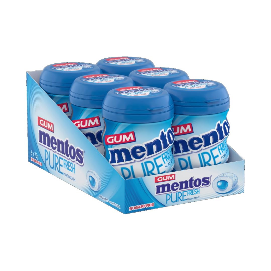 Mentos Pure Fresh Fresh Mint Chewing Gum 35 Pieces – Sugar-Free, Refreshing, Gluten-Free Sweet Treat, with Xylitol, 90 g (Pack of 6)