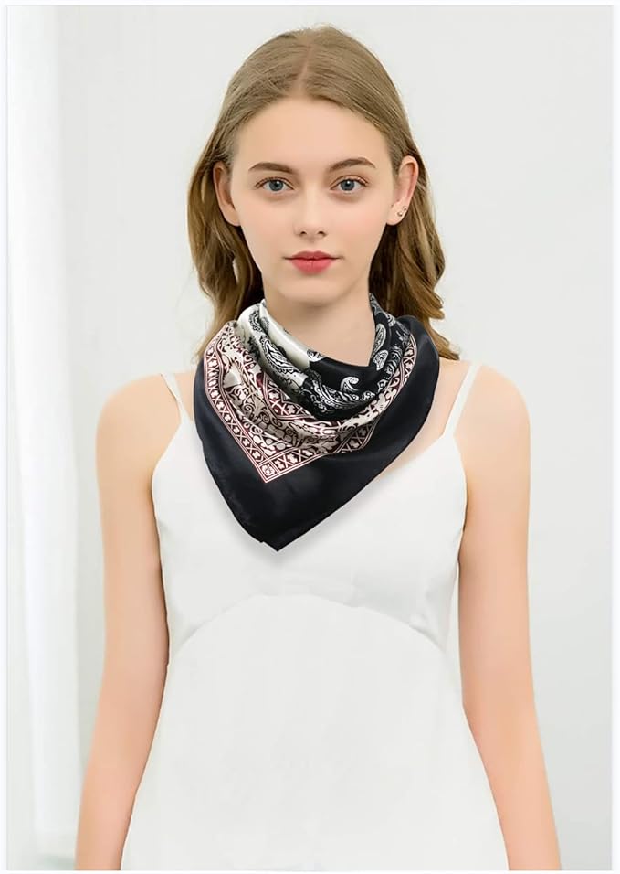 vimate 35" Square Silk Like Head Scarf - Women's Fashion Satin Scarf Bandana for Hair Wrapping at Night.