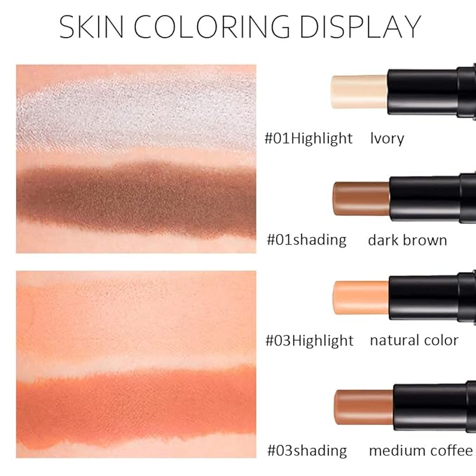 2 Colors Cream Contour Sticks Makeup Kit, Primer Face Highlighter Contouring for Beginners, Highlight and Contour Kit, Cream Concealer Makeup Blur Stick, Primer Face Corrector 1#