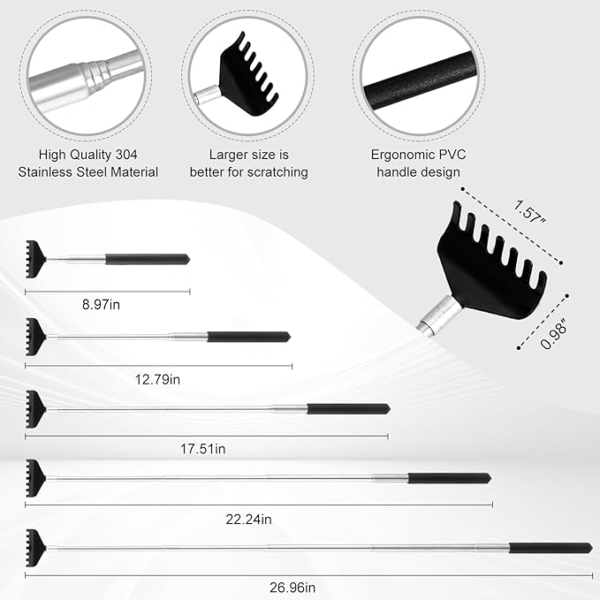 XKOS 4 Pack Different Back Scratcher Portable Telescoping with Rubber Handles, Extendable Metal Back Massager Tool with Beautiful Box, Stocking Stuffers for Men Women Adults (Black)