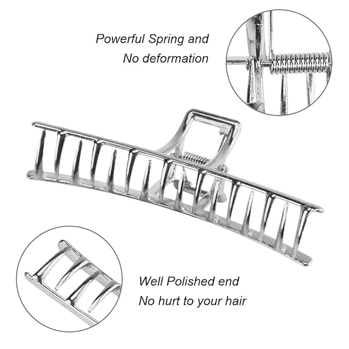 Large Metal Butterfly Hair Clips with Teeth - Big Jaw Grip Clamps for Thick Hair, Non-Slip Silver Clamps for Women