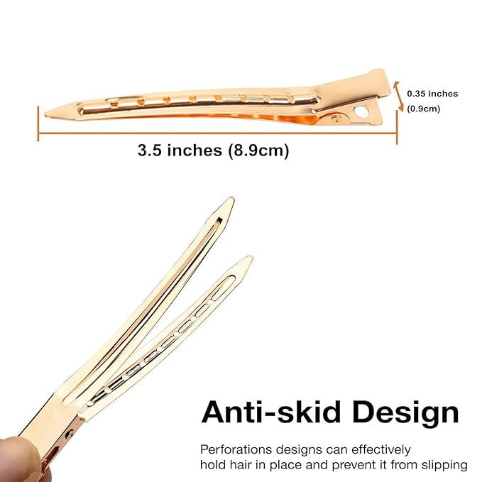 24Pcs Duck Billed Hair Clips for Styling Sectioning, Metal Hair Clips for Women Long Hair, Metal Alligator Curl Clips for Hair Roller Salon (Gold)