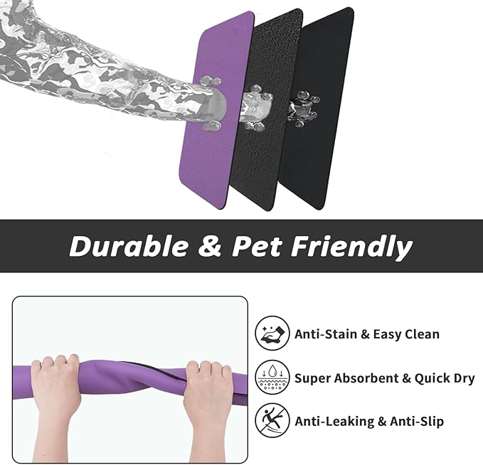 Dog Food Mat - Absorbent Cat Mat for Food and Water, No Stains Pet Feeding Bowl Mat, Easy to Clean Pet Placemats, Quick Dry Dog Water Dispenser Mat for Messy Drinkers | Purple 16"x 24"