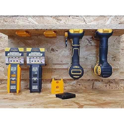 StealthMounts Tool Holder Compatible with DeWalt 20v/60v (4 Pack) - Yellow | StealthMounts Locking Tool Mounts | Made in The UK