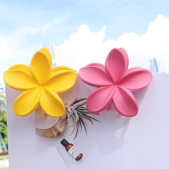 Flower Hair Clips for Women 6 Pcs Hawaiian Large Claw Clips Plumeria Medium Hair Claw Clips for Thick Thin Hair Hibiscus Tropical Beach Hair Accessories for Women Girls and Girls-Dopamine