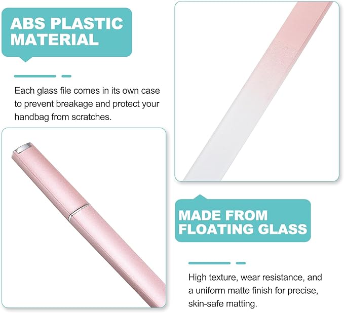 HARFINGTON Glass Nail File Kit 280 Grit Double Sided Professional Manicure Crystal Fingernail Files with Case for Natural Nail Art Shine Polishing Buffer, Rose Gold