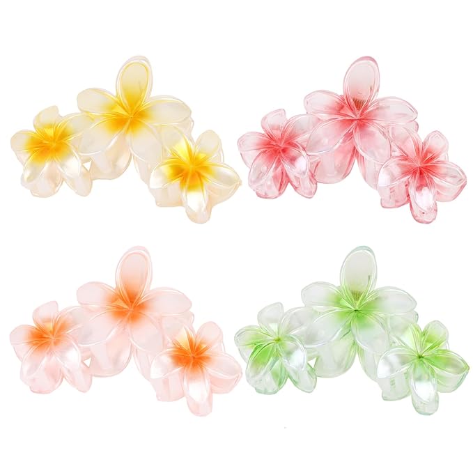 Hawaiian Flower Hair Clips Large Matte Hair Claw for Women Non-Slip Strong Hold Clips for Thick Hair, Hair Accessories for Women and Girls ，Yellow，Orange，Red，Green