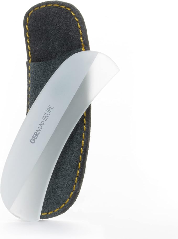 GERMANIKURE Gray Glass Moonfile in Suede Case, Ethically Made in Czech Republic, Easy Guided Nail File