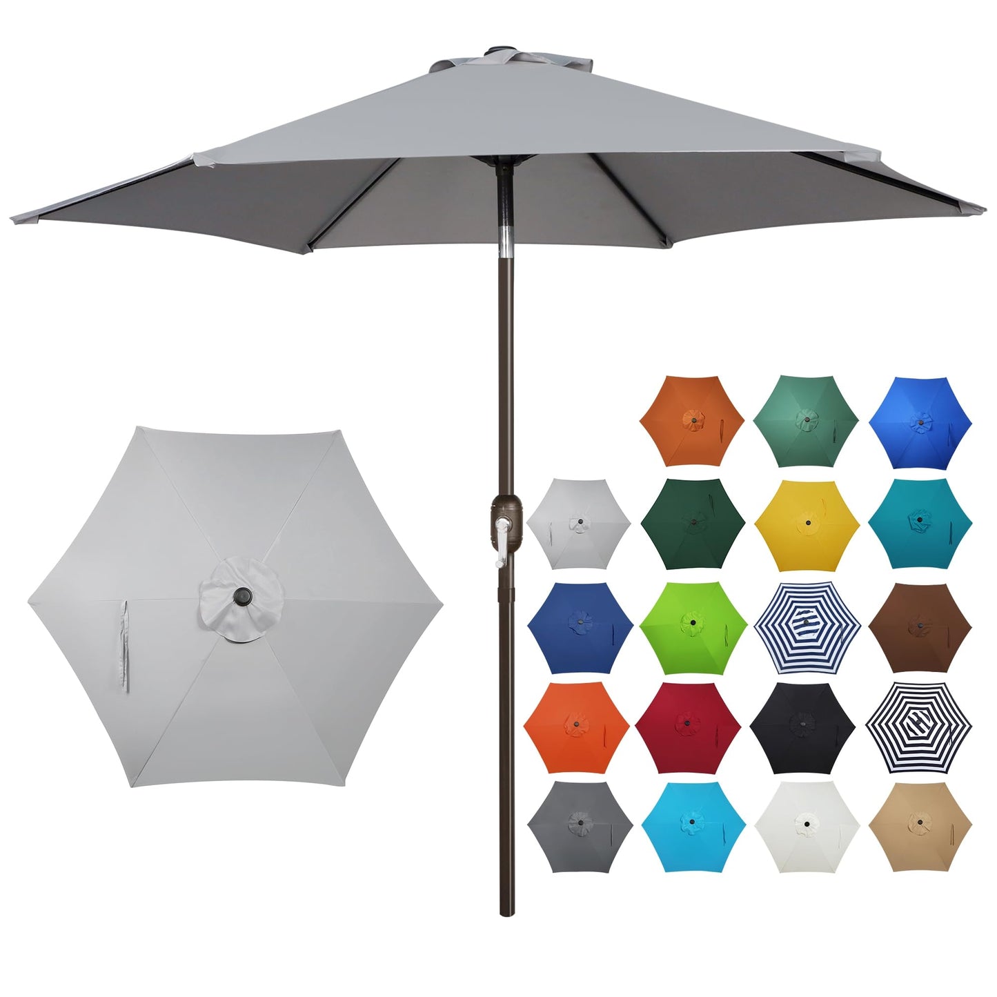 Blissun 7.5 ft Patio Umbrella, Yard Umbrella, Outdoor Market Umbrella with Push Button Tilt Crank, Grey