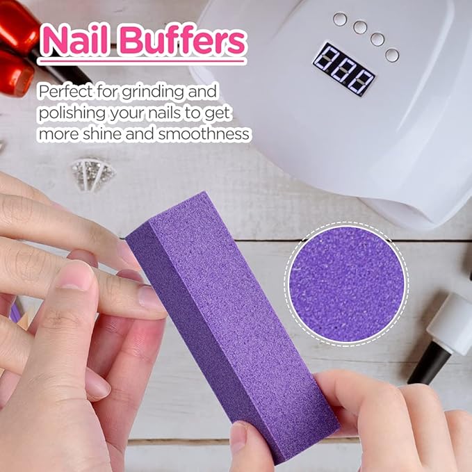Nail Files and Buffer, TsMADDTs Professional Manicure Tools Kit Rectangular Art Care Buffer Block Tools 100 180 Grit 12 pcs(White)