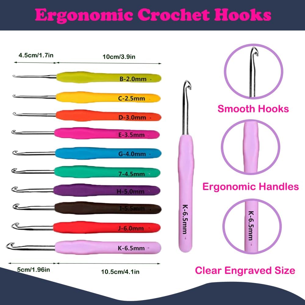 Yarniss Crochet Kits for Beginners,All in One Crochet Kits with 840 Yards Crochet Yarn,Ergonomic Crochet Hooks Set with Yarn for Adults,Navy