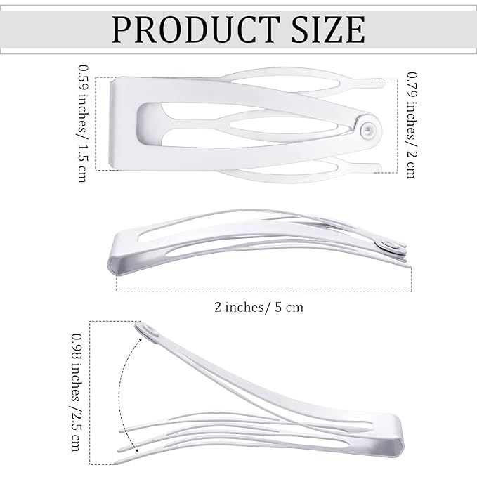 Chinco 24 Pcs Double Grip Hair Clips Metal Snap Clips Women Barrettes for Hair Making, Salon Supplies(White,2 Inch)