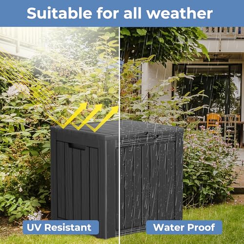 30 Gallon Black Resin Deck Box - Lockable, Waterproof Outdoor Storage for Patio Cushions, Garden Tools & Package Delivery - UV-Resistant Utility Container for Porches, Balconies