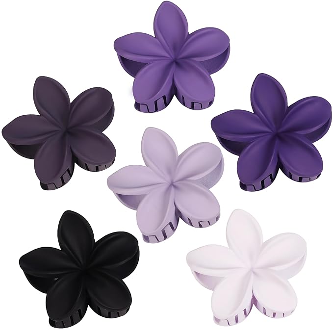 Flower Hair Clips for Women 6 Pcs Hawaiian Large Claw Clips Plumeria Medium Hair Claw Clips for Thick Thin Hair Hibiscus Tropical Beach Hair Accessories for Women Girls and Girls (Purple)