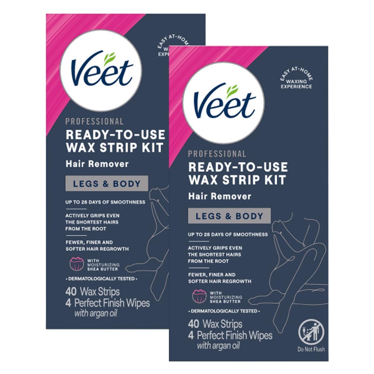 VEET Sugar Wax Strips For Women's Body Hair Removal, Bikini Hair Removal Kit, Pubic, Dermatologically Tested For Body & Intimate Areas, 40ct Wax Strips with Shea Butter & 4ct Wipes (Pack of 2)