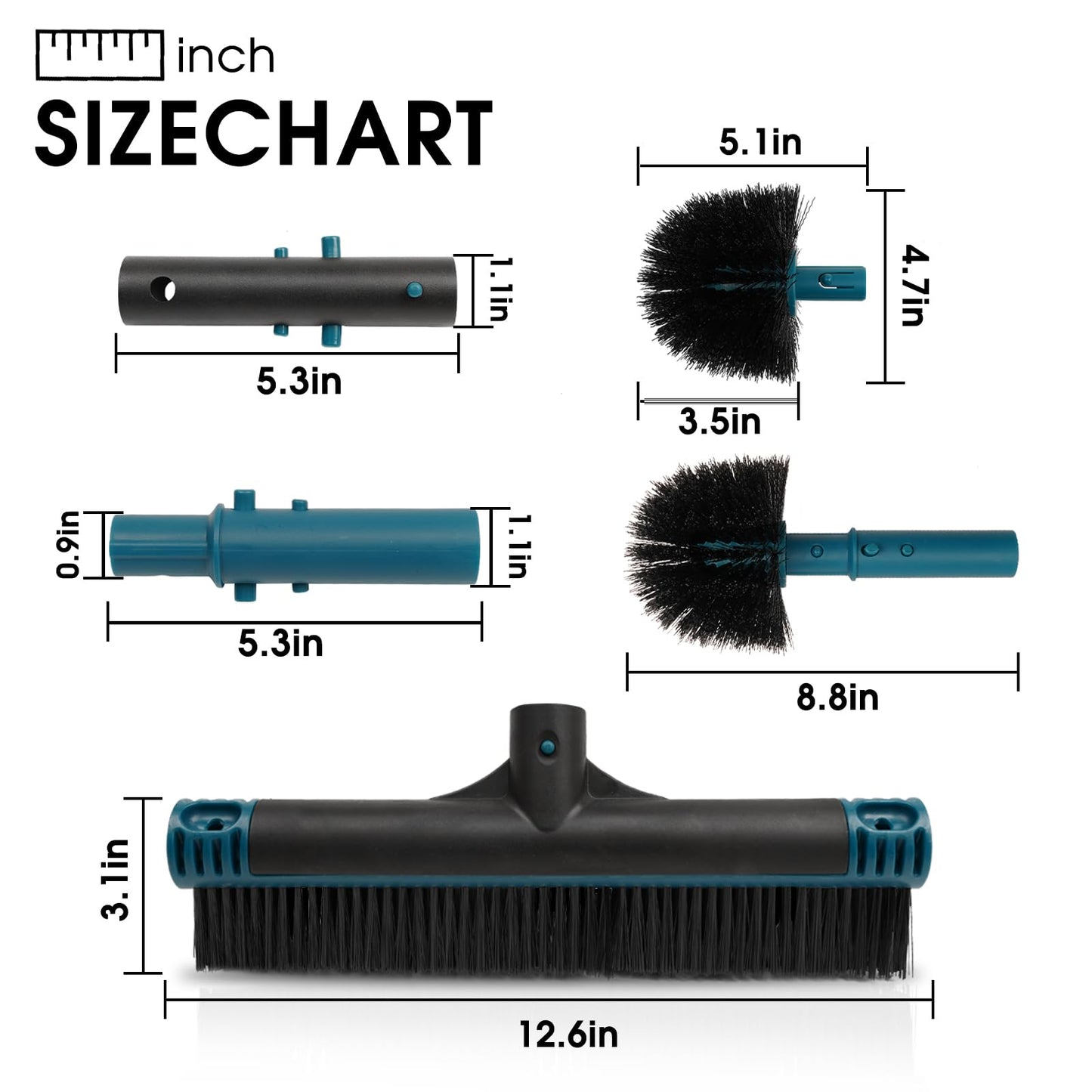 Poolvio 20" 2 in 1 Pool Brush Head for Swimming Pool, Heavy Duty Scrub Brush with EZ Clip & Wavy Nylon Bristles for Cleaning Pool Walls, Floors, Steps (Pole not Included)