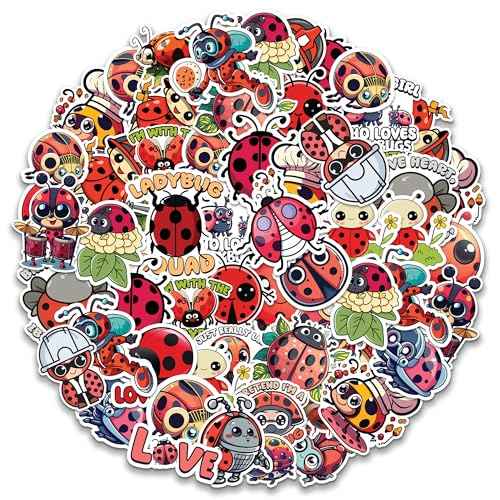 Ladybug Stickers 50 Pieces Vinyl Waterproof Decal for Laptop Water Bottle Phone Car Window Bike Motorcycle Stakeboard Scrapbook Ladybugs Sticker Gifts for Kid Teen Adult