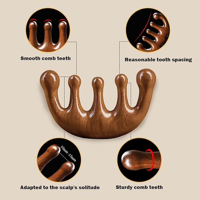 Wooden Scalp Massager - Handmade 100% Natural Green Sandalwood Wide Tooth Combs - Wood Massage Comb & Sandalwood Comb for Luxurious Hair Care