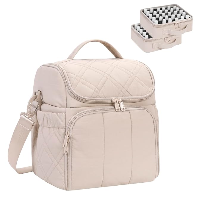 Nail Polish Organizer with 2 Detachable Cases Hold 60 Bottles & Nail Lamp, Portable Nail Organizers and Storage with Handle & Shoulder Strap, Travel Nail Bag for Manicure Tools