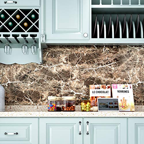 LACHEERY Dark Brown Marble Contact Paper for Cabinets Peel and Stick Wallpaper for Kitchen Countertops Removable Backsplash Self Adhesive Granite Wallpaper Counter Top Covers Old Furniture 15.8"x80"