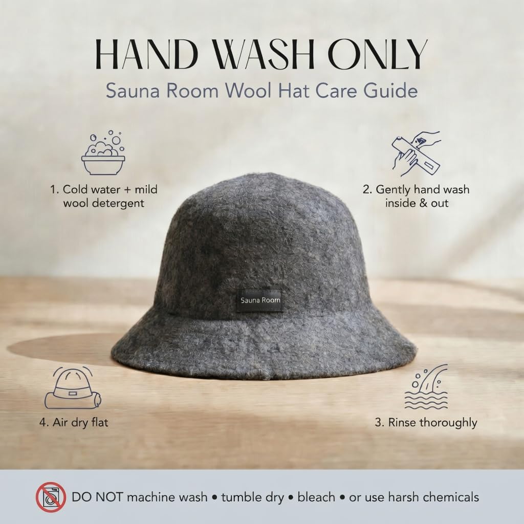 Adjustable Natural Wool Sauna Hat for Men and Women - Sauna Cap with Sweatband - Insulating Breathable Wool Banya Hat for Spa, Home Steam Room, Bathhouse - Comfortable Unisex Steam Room Hats