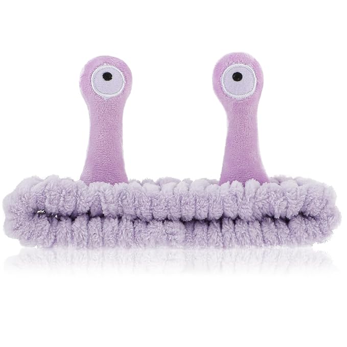 Sibba Face Wash Headband, Cute Cartoon Purple Coral Fleece Elastic Hairband for Facial Cleansing, Showering, Makeup, Spa, Sports, Yoga, Running, Beauty Skincare, One Size Fits Most, Women, Adult