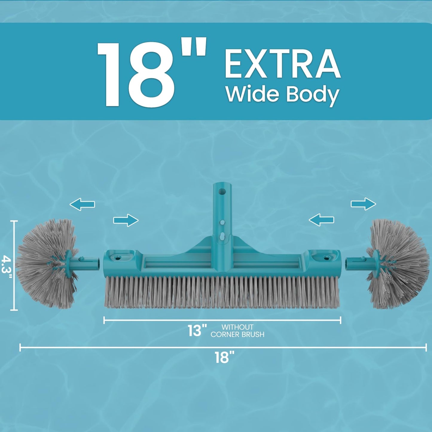 18” Pool Brush Head - Plastic Pool Brushes with Round Ends for Cleaning Swimming Pool Walls, Steps & Corners, Safe for Vinyl Liner(No Pole)