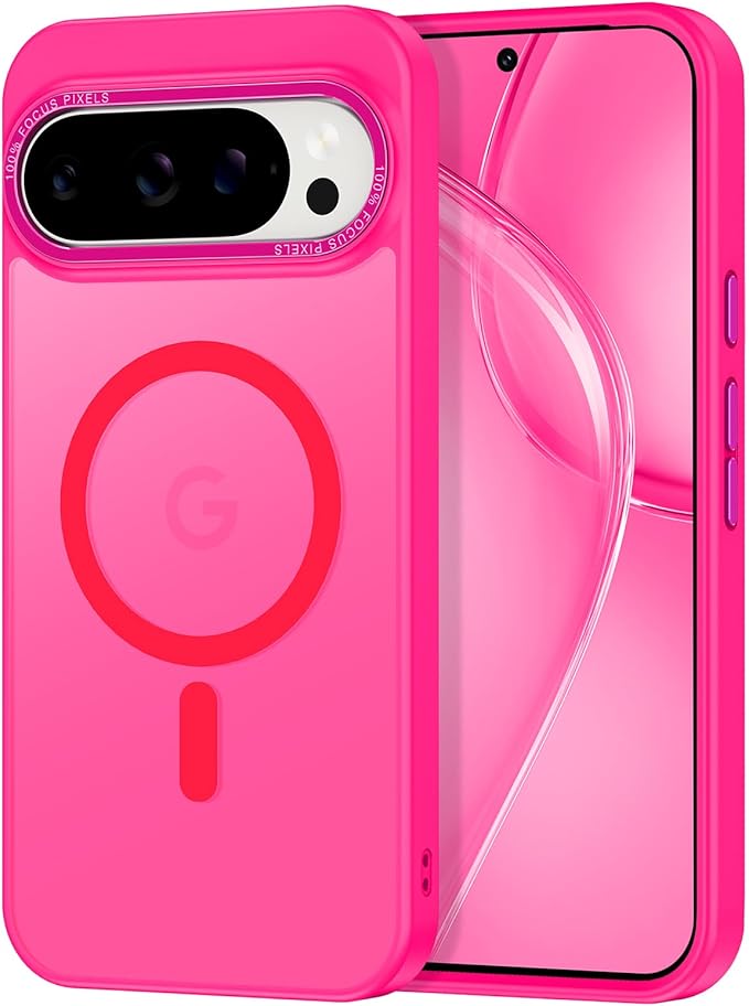 Magnetic for Google Pixel 9 Pro XL Case, [Military Grade Drop Protection] [Compatible with MagSafe] Shockproof Slim Translucent Matte Anti-Slip for Women Girls Men Case, Hot Pink