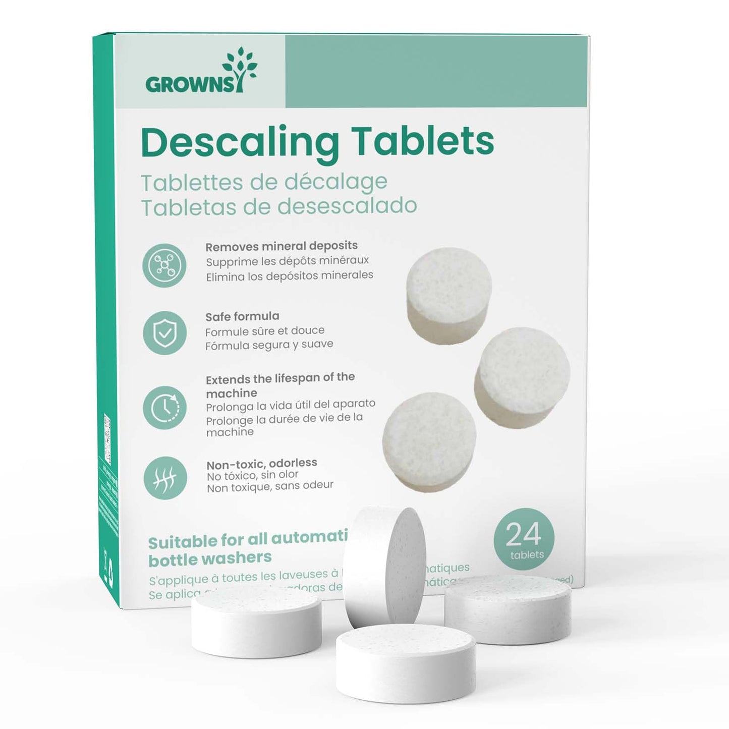 GROWNSY Descaling Tablets for Bottle Washers, Descaler Tablets to Remove Limescale & Mineral Buildup, Compatible with Momcozy and Baby Brezza Baby Bottle Washer, 24 Count